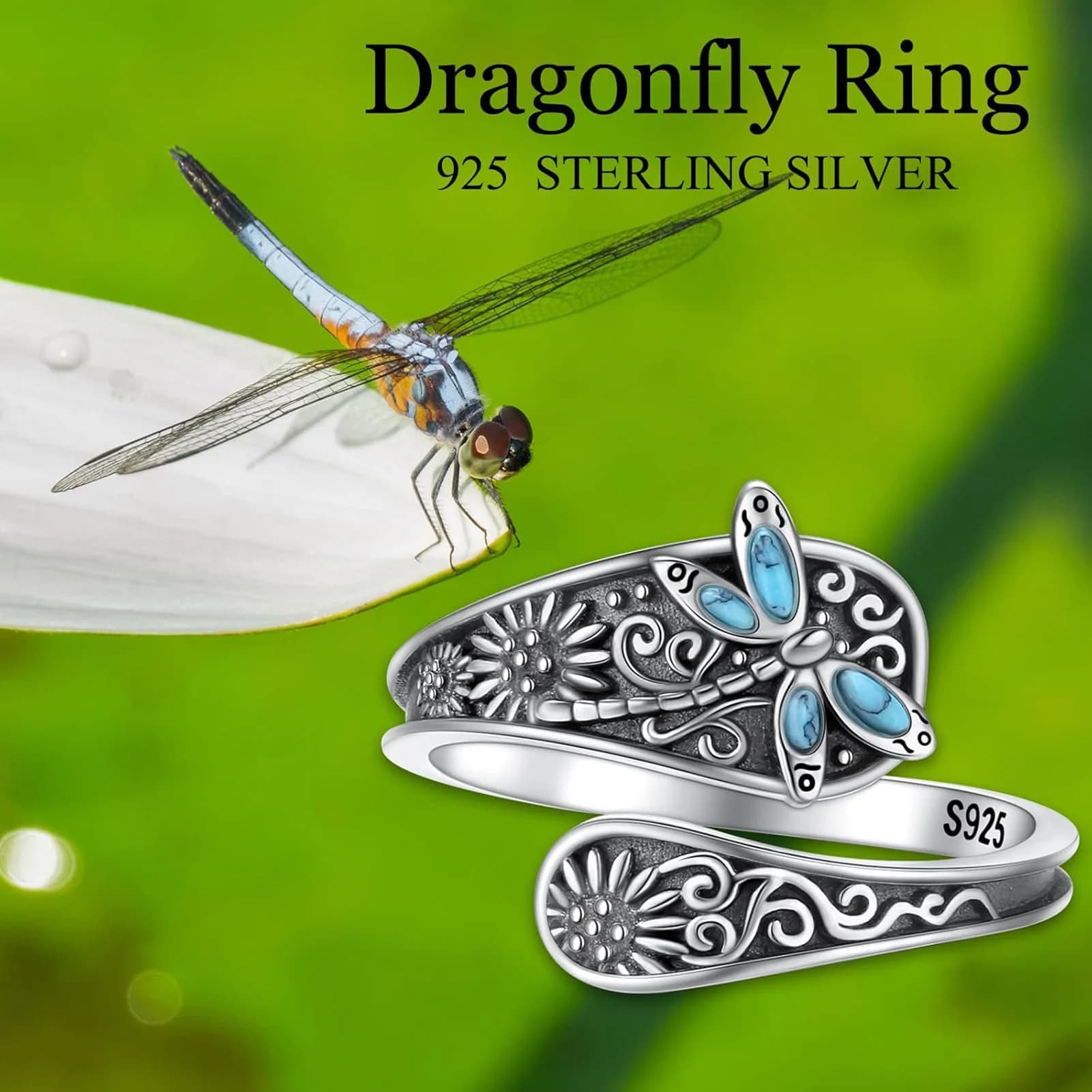 Anello aperto con ornamento a forma di libellula Anello personalizzato con decorazione a mano per abbinare abiti in uscita