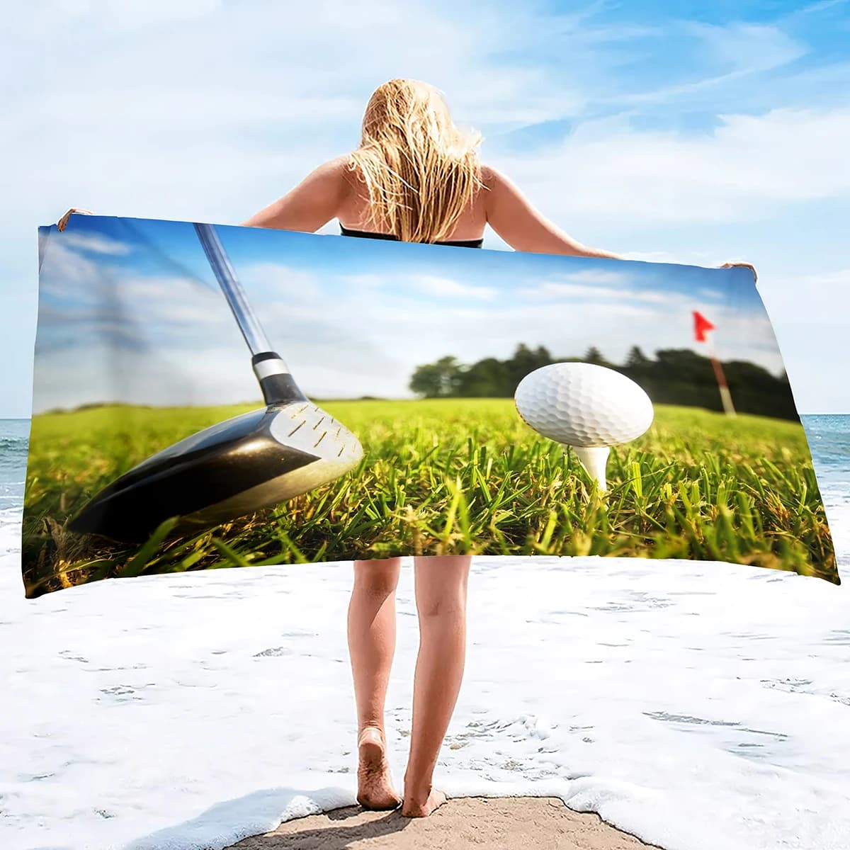 Asciugamani da spiaggia da golf con pallina sportiva, asciugamano da bagno da golf, morbido e altamente assorbente, piccolo asciugamano da bagno per mano, viso, palestra, spa, casa decorativa