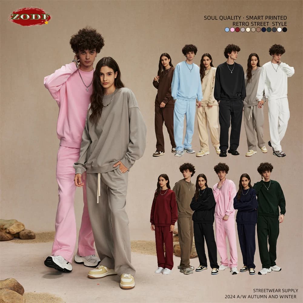 ZODF 2024 autunno inverno felpa Basic o-collo da uomo Unisex sciolto solido 430gsm pullover in spugna Streetwears HY0910