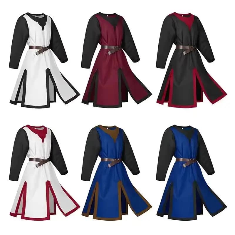 Tuta Medievale da Crociato con Cappuccio per Uomo, Costume da Cavaliere Templare, Abbigliamento da Pirata per Cosplay Anime, Costume di Halloween