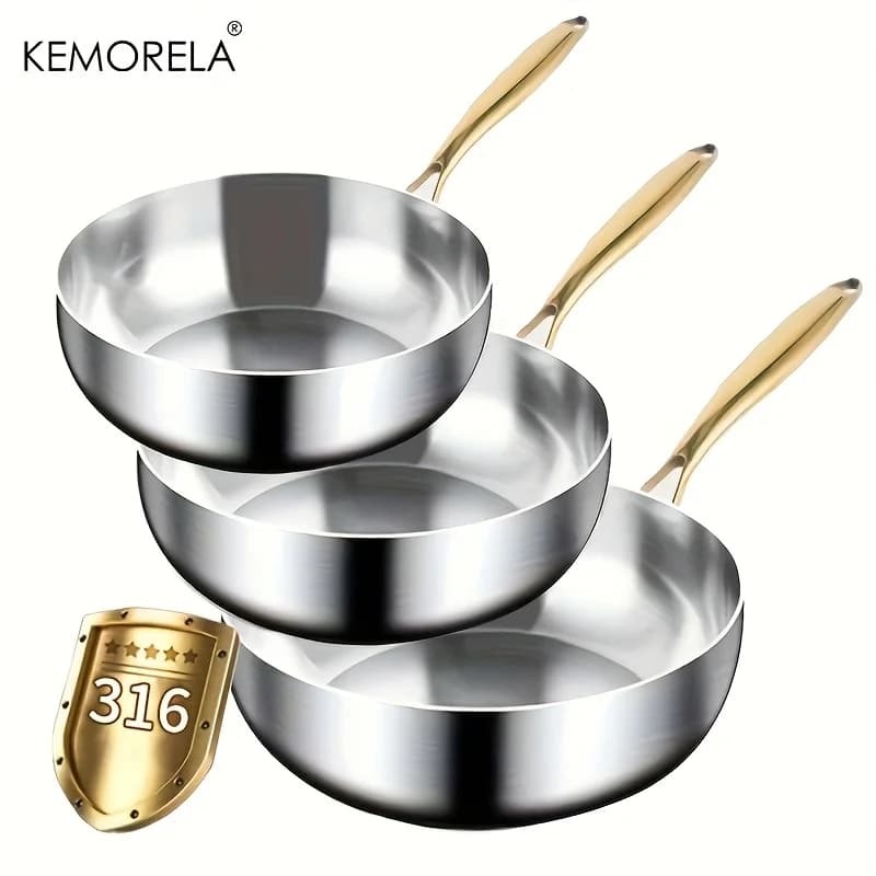 KEMORELA Stainless Steel Plate 316 Wok Anti-adhesive Pots for Gas Steak Induction Cooking Pots Universal
