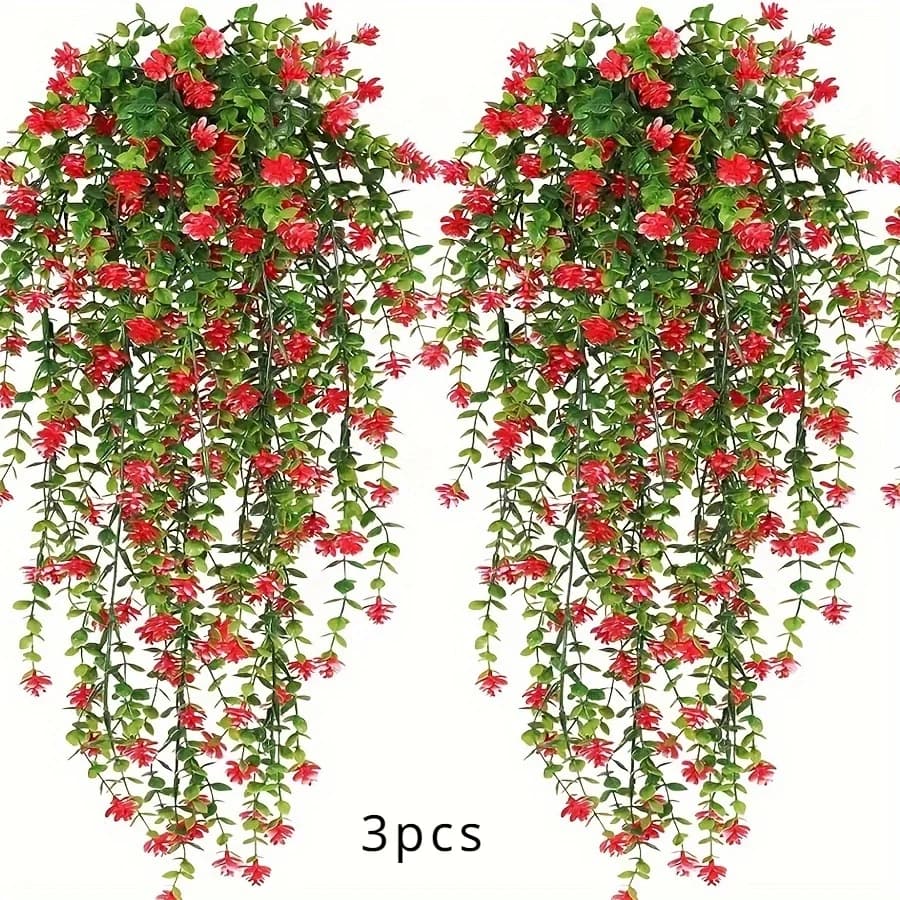 3 pezzi, piante sospese artificiali pianta sospesa finta foglia di eucalipto finto vite verde piante di plastica resistenti ai raggi UV all'aperto