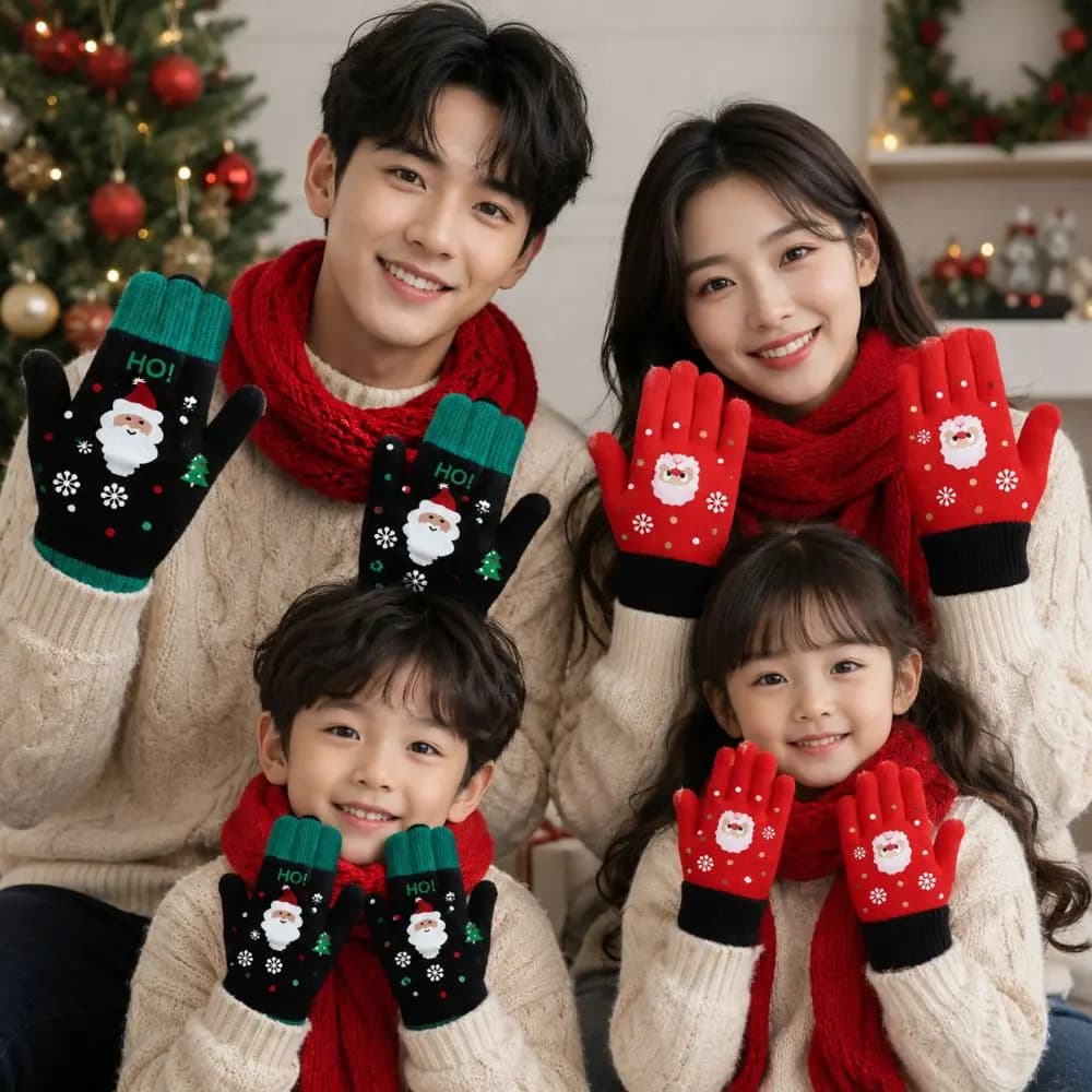 Knitted Parent Unisex Gloves Santa Claus Print Windproof Touchscreen Gloves Cold Proof Touchable Screen Cycling Mittens