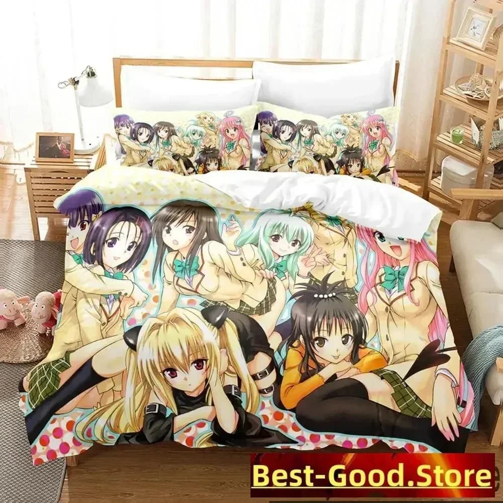 Set di biancheria da letto 3D Print To Love Ru Darkness per ragazzi e ragazze, copripiumino, federa, letto singolo, matrimoniale, king size, per ragazzi e adulti