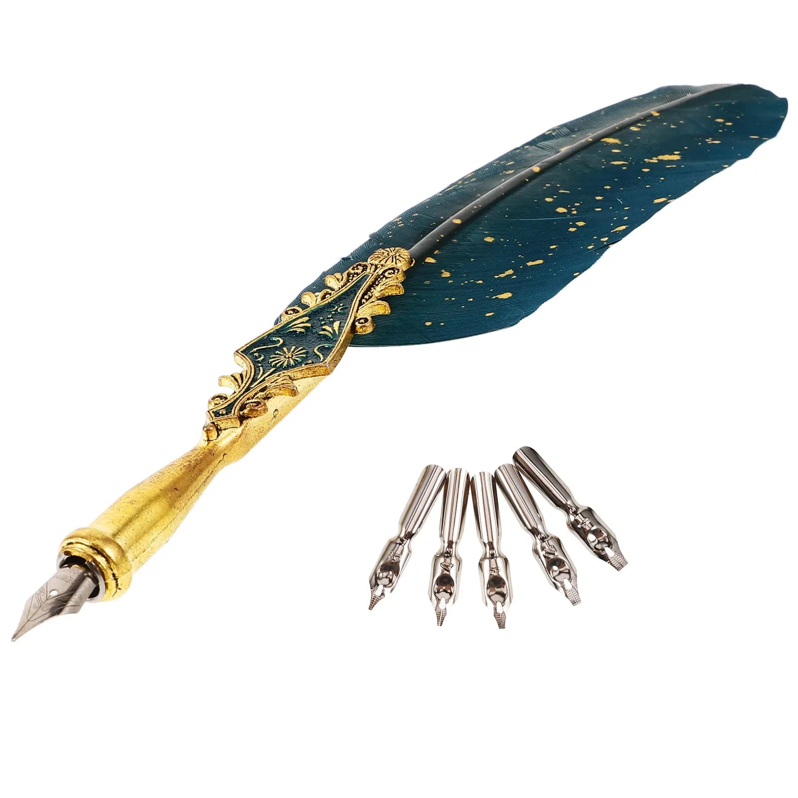 1Set Exquisite Vintage Style Quill Pen Set Sturdy Wear Resistant Material Calligraphy Practice Dip Pen for Artists Students Gift