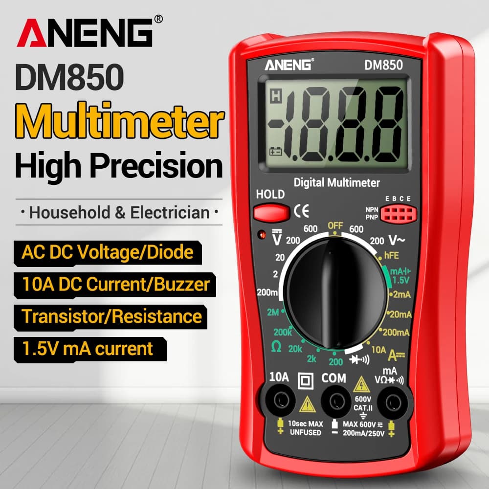 ANENG DM850 1999 Digital Multimeter, Professional AC/DC Voltage Tester, Automatic Ohm and Amperometer Detector, Electrical Tools