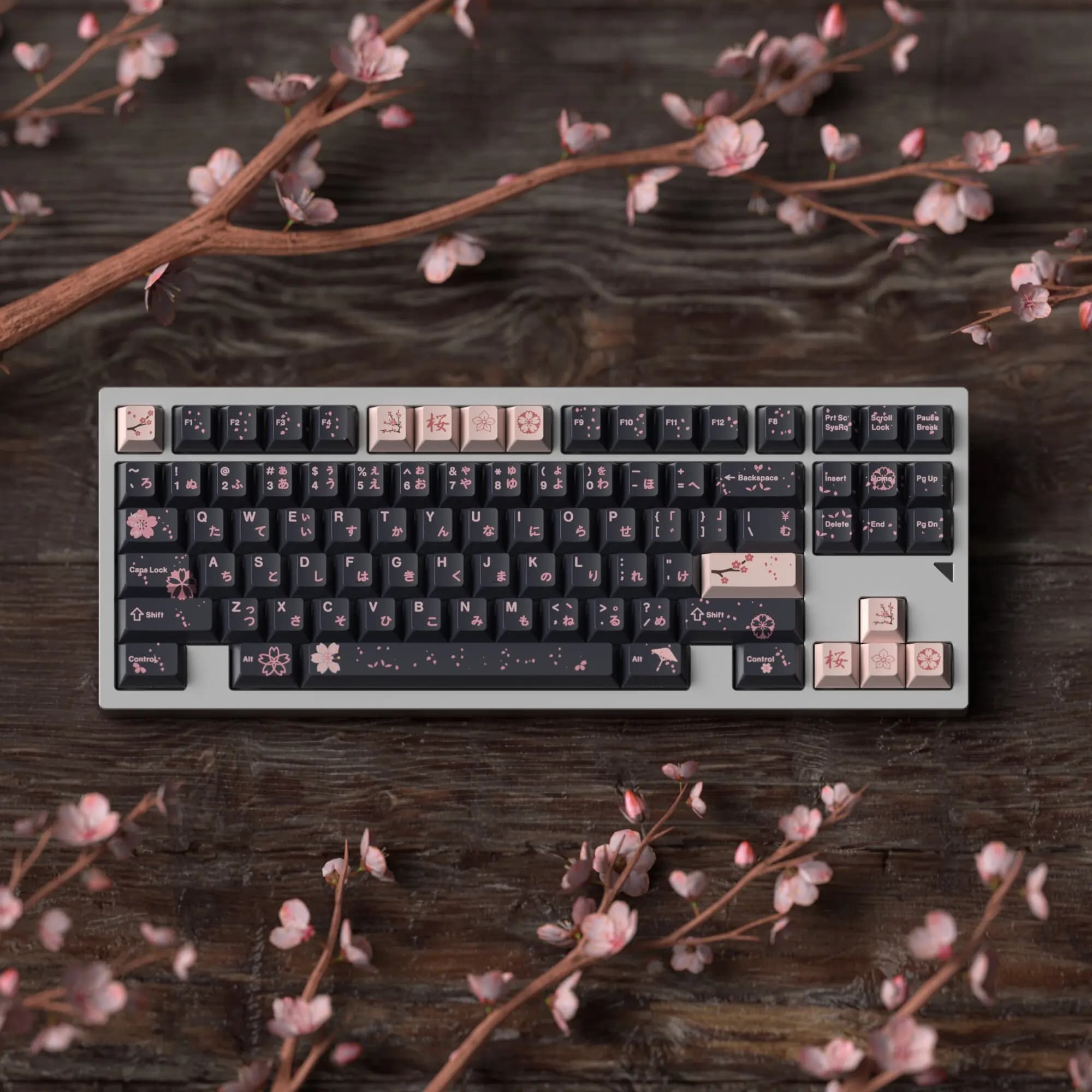 Set di tasti PBT JKDK Ink Sakura, profilo Cherry, stampa a sublimazione su 5 lati, personalizzati per tastiere meccaniche con switch MX 68 75 87 980 104