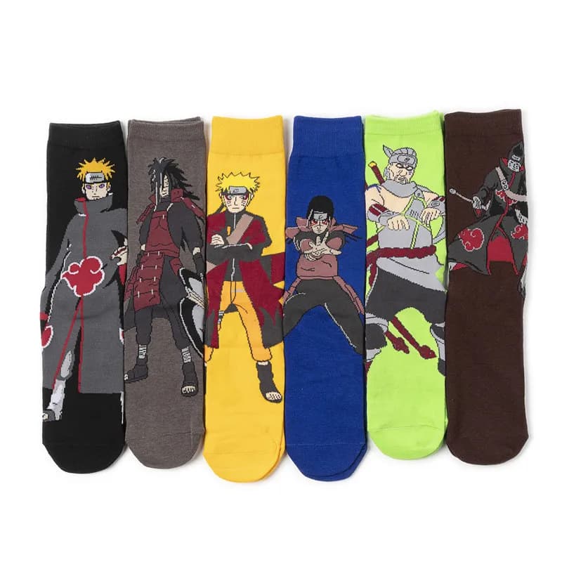 6Pairs for Naruto Mid length socks sweat absorbing anime trendy socks Hip Hop Street Fashion for Men Women