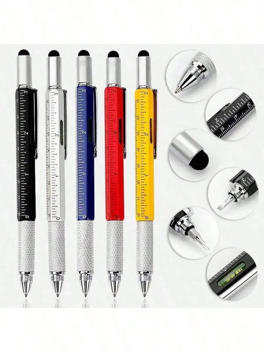 7-in-1 tool set with portable screwdriver and ballpoint pen, with multifunctional ruler with measuring technology, touchscreen stylus and bubble level, men's tools