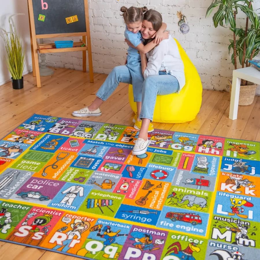 Alphabet Jobs Objects Matching Non‑Slip Rug Carpet Polypropylene Low Pile with Latex Rubber Backing