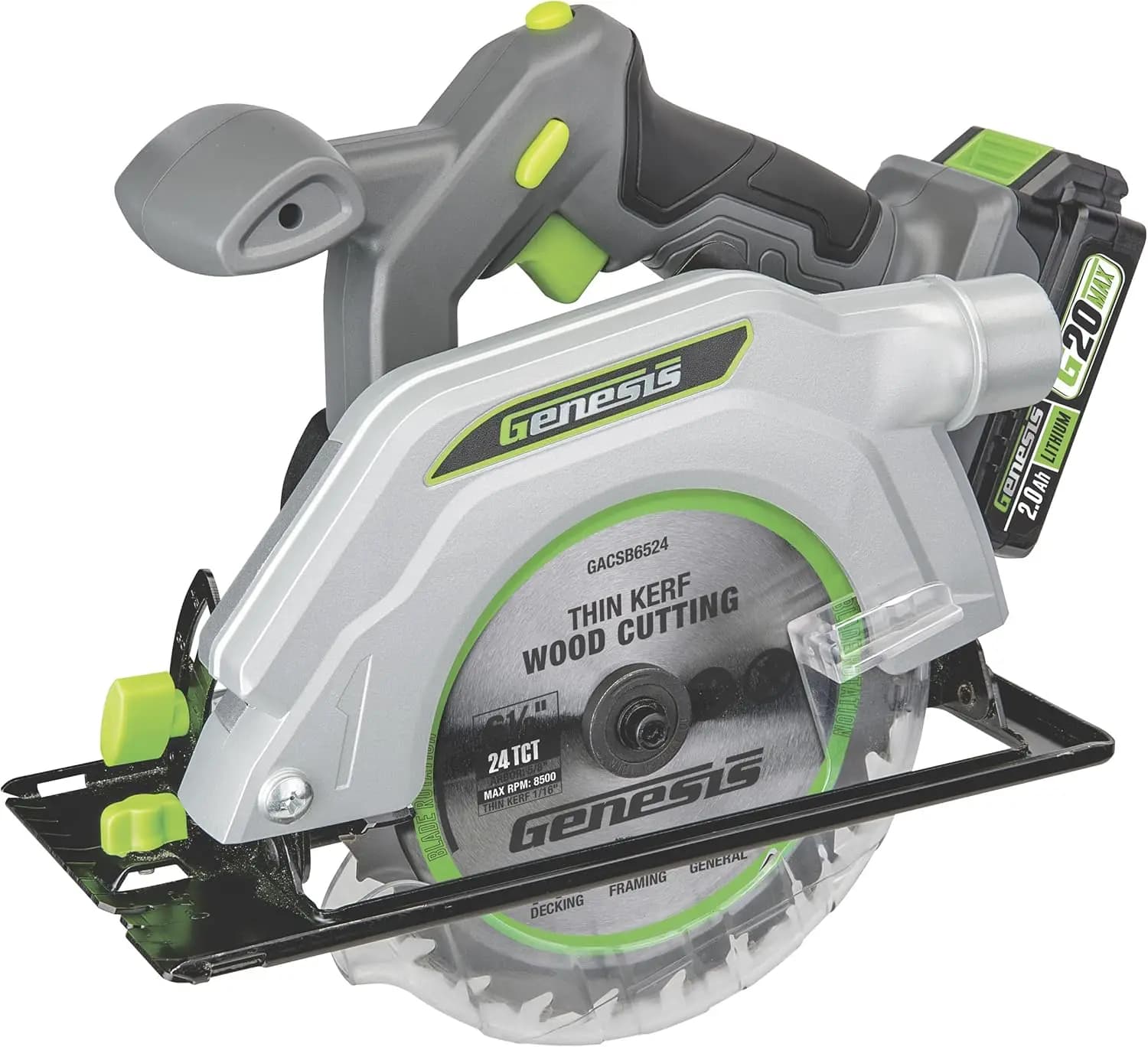 20V Battery Circular Saw with Laser and LED, 6-1/2 Inch Blade, Includes Battery and Charger