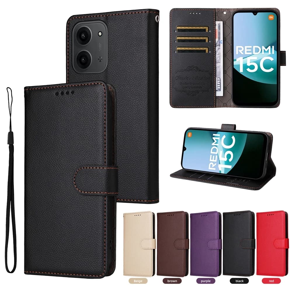 Custodia a portafoglio con blocco RFID per Xiaomi 15T / 15T Pro 5G Custodie in pelle magnetica per Redmi 15 4G 5G / Redmi 15C Cover per telefono