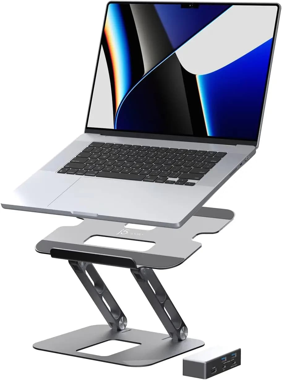 Supporto per Laptop USB-C con Hub HDMI 4K, 2 USB-A, PD 100W, Riser Regolabile in Alluminio per MacBook/Windows