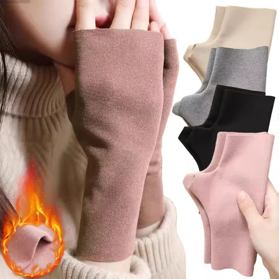 Guanti Invernali Mezze Dita Solidi da Donna, Antivento, Caldi, Versatili, Snellenti, per Scrivere, Ciclismo, Touchscreen