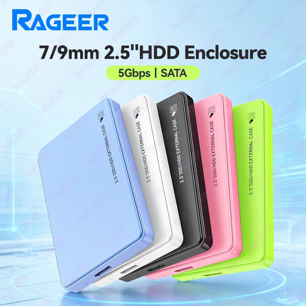 RAGEER Box Esterno per Disco Rigido da 2.5'' 5Gbps USB 3.0 a SATA III, Case Esterno per SSD/HDD da 7mm/9.5mm, 5 Colori Disponibili