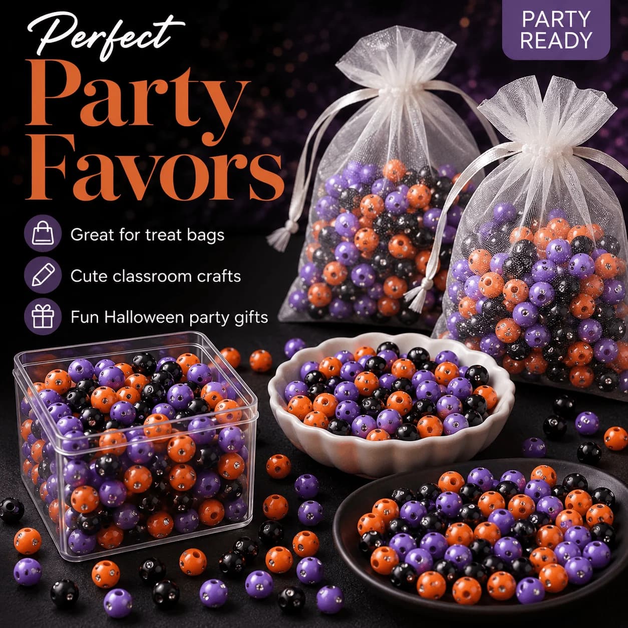 iYOE 50-500pcs 8mm Halloween Rhinestone Orange Purple Black Beads for DIY Jewelry Making Bracelet Necklace Earring Craft Gift