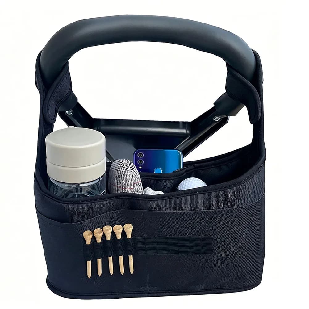 Structured Golf Cart Storage Bag with Refined Interior Design for Golf Balls Tees Gloves and Frequently Used Playing Accessories