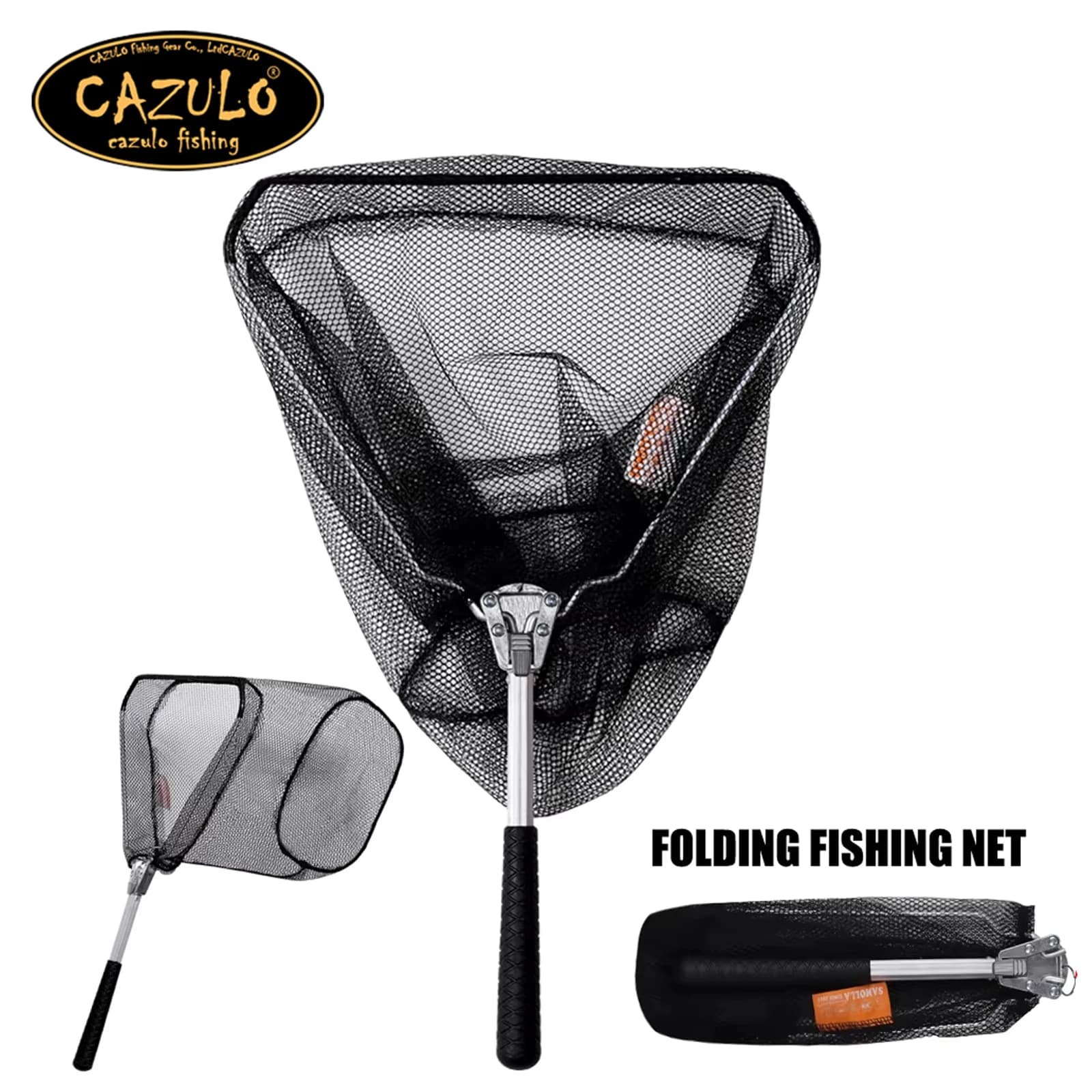 CAZULO Comfortable folding fishing rod, ultralight silicone fishing net in aluminium alloy