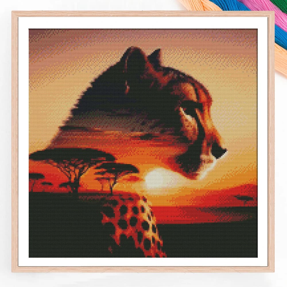 Sunset Cheetah Cross Stitch New DIY 11CT Cotton Thread Printed Animal Embroidery Kits Home Decoration
