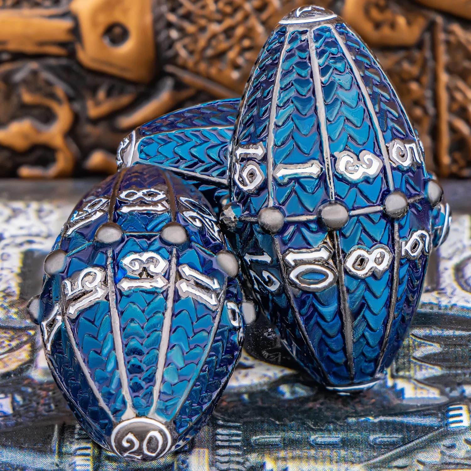 Dragon Egg DND Metal Dice Set D&D 7PCS Blue RPG Polyhedral Dungeon and Dragon Role Playing Game Pathfinder D20 D and D Dice Set