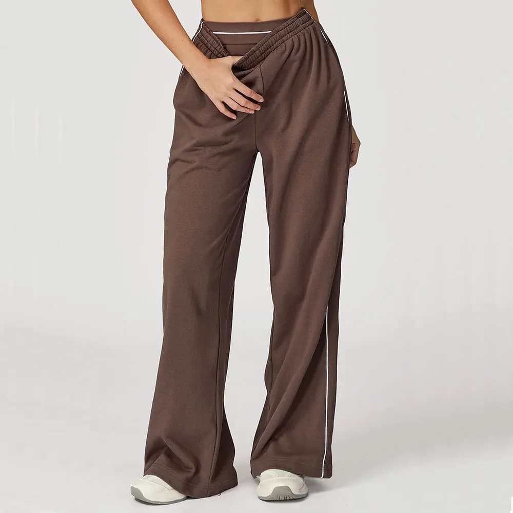 Pantaloni sportivi da donna con blocchi di colore Pantaloni da yoga Pantaloni sportivi larghi a vita alta con gamba dritta con tasche Pantaloni fitness da esterno