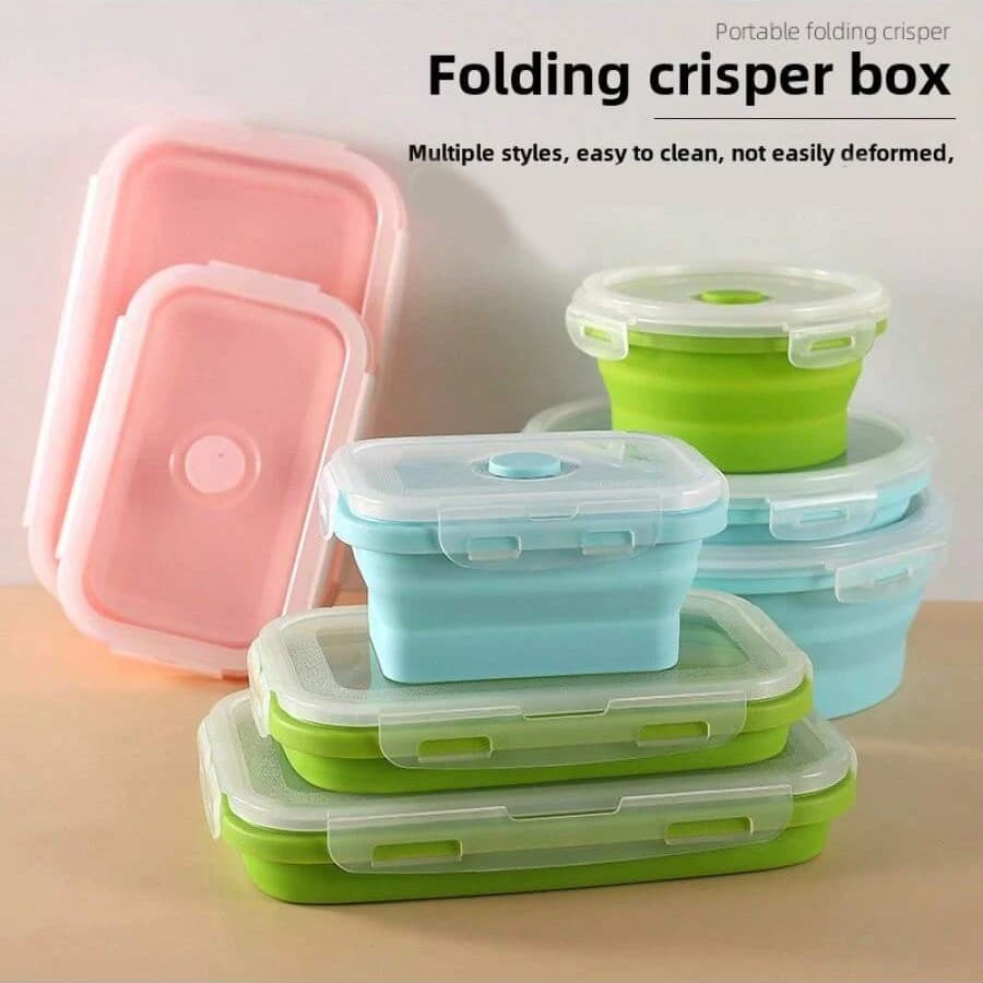 Set di Contenitori per Pranzo Pieghevoli in Silicone da 350/500/800/1200ml, Colori Macaron, Contenitore Termico Portatile per Picnic all'Aperto