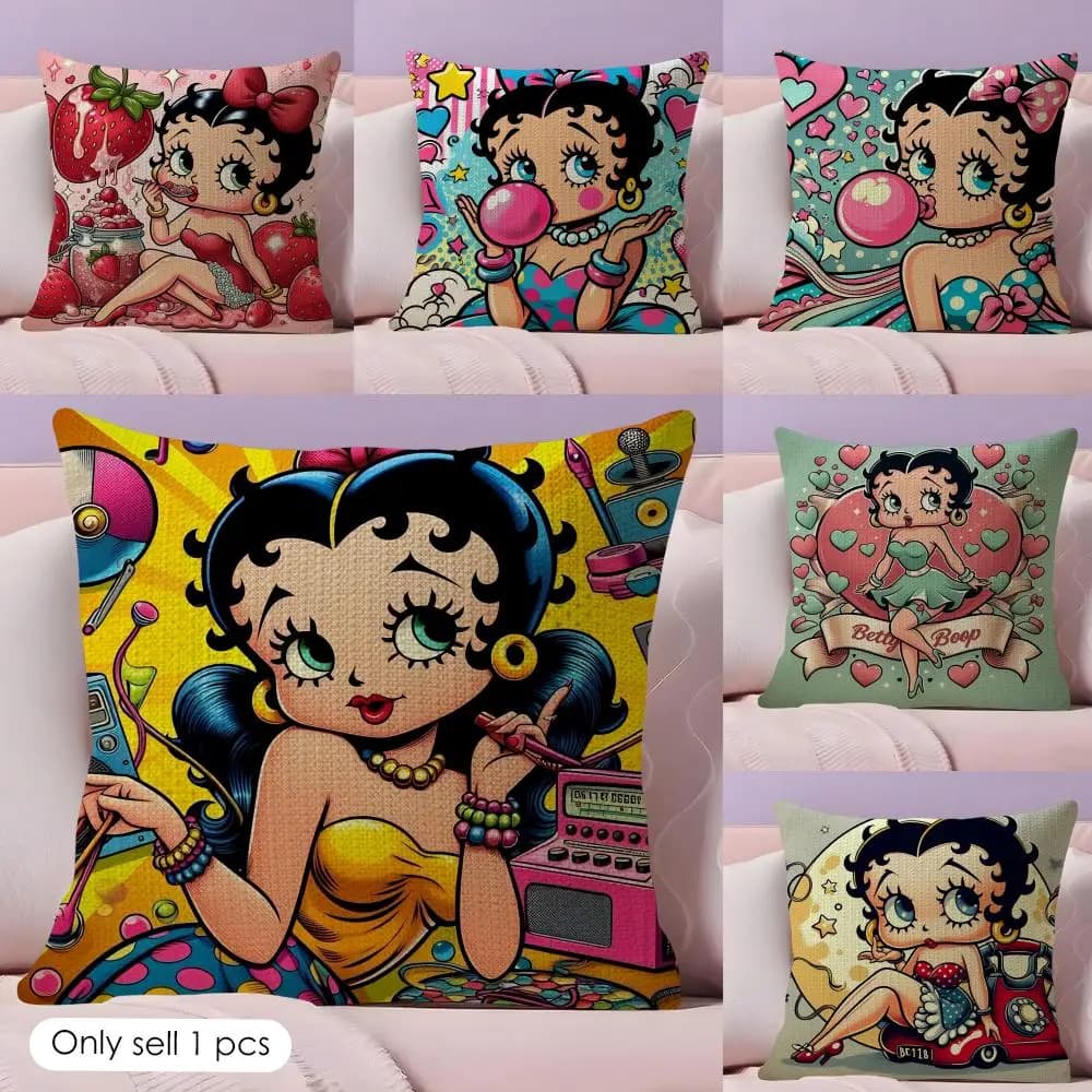 Cartoon B-Bettys B-boop Cushion Cover Natural Linen Pillow Case Double-Sided Print Decorative Sofa Pillowcase Home Decor Gift