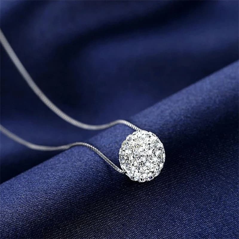 Silver Color Chain Small Ball Pendants Women's Necklaces Short Neck Jewelry Rhinestone Clavicle Necklace Party Neck Jewelry