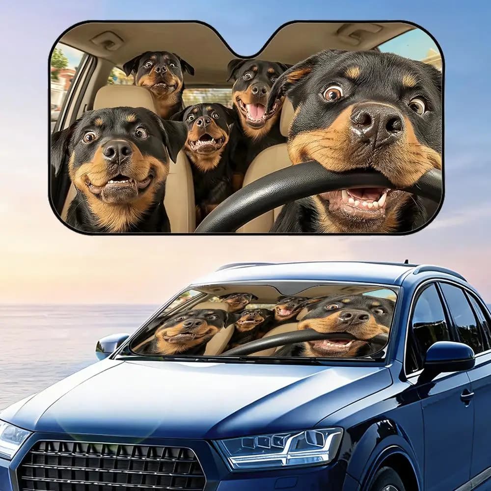 Rottweiler Dog Driving Sun Visor Foldable Universal Car Windshield Sun Shade UV Protection Heat Insulation Foldable Cover
