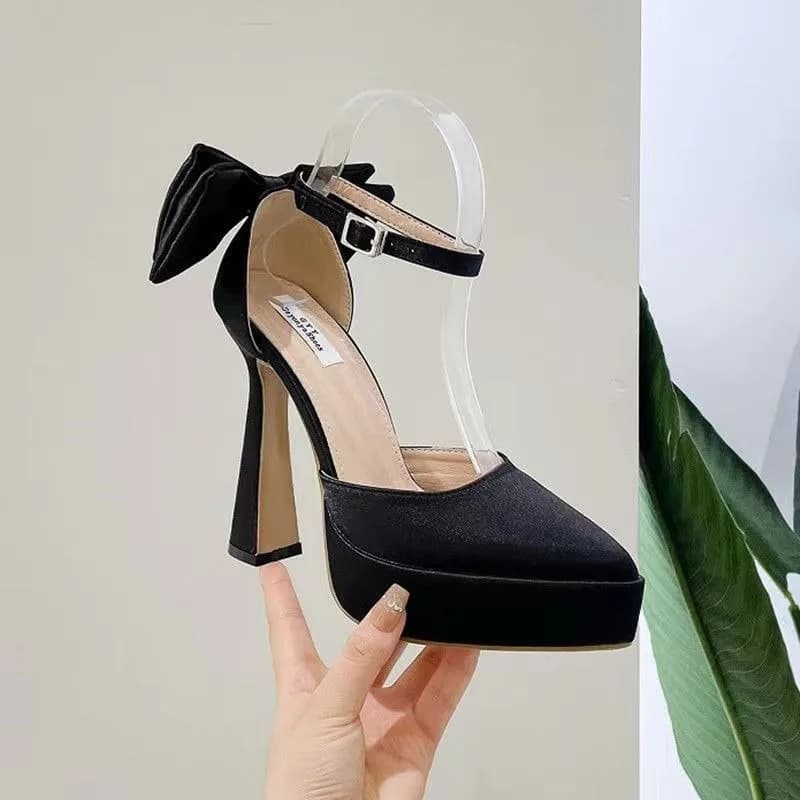 Nuovi Sandali con Tacco Alto da Donna, Scarpe Eleganti con Nodo a Farfalla in Seta, Tacchi Sottili, Cinturino con Fibbia, Plateau, per Feste e Banchetti