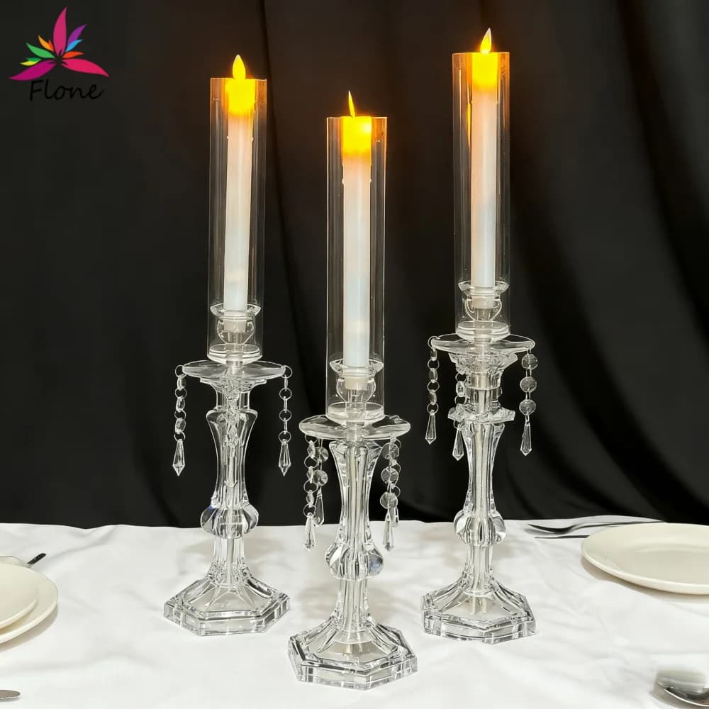 Mini Acrylic Candlestick with Acrylic Cover - Suitable for Electronic Candles for Wedding Party Home Table Decoration WT006