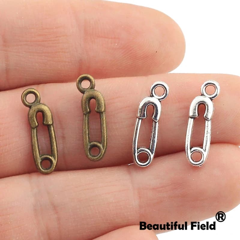 55pcs 16X6mm Antique Tibetan Silver Bronze Charms Bracelet Necklace Pendant New Fashion Pin Paper Clip A055