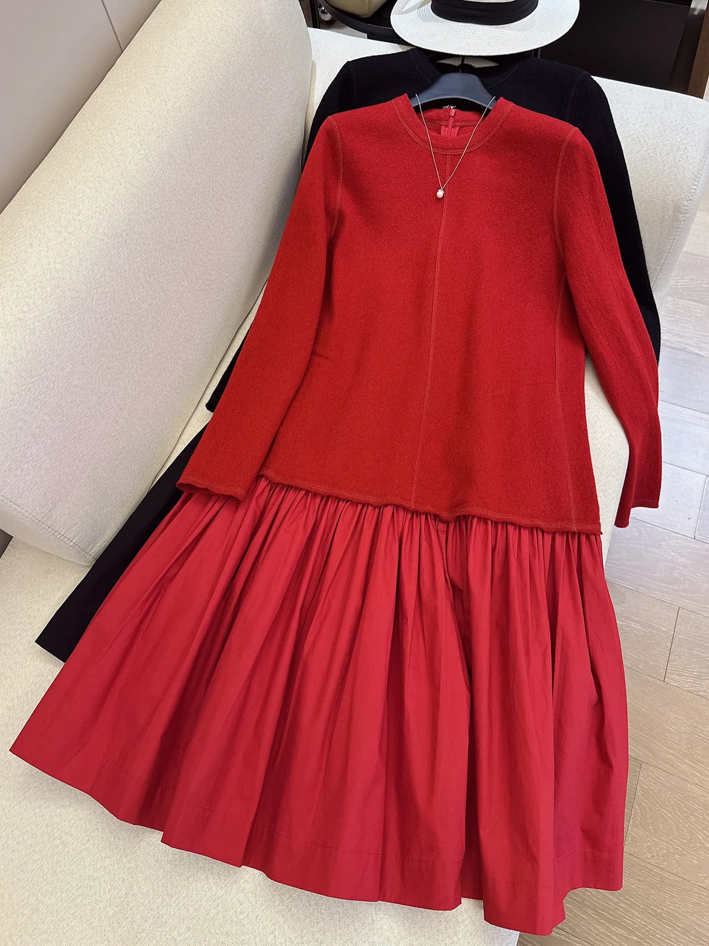 Elegant Red Long Woolen Dress Double-sided Wool Loose Fit Casual Style Autumn Winter High-end Fashion Ladies Skirt Dress