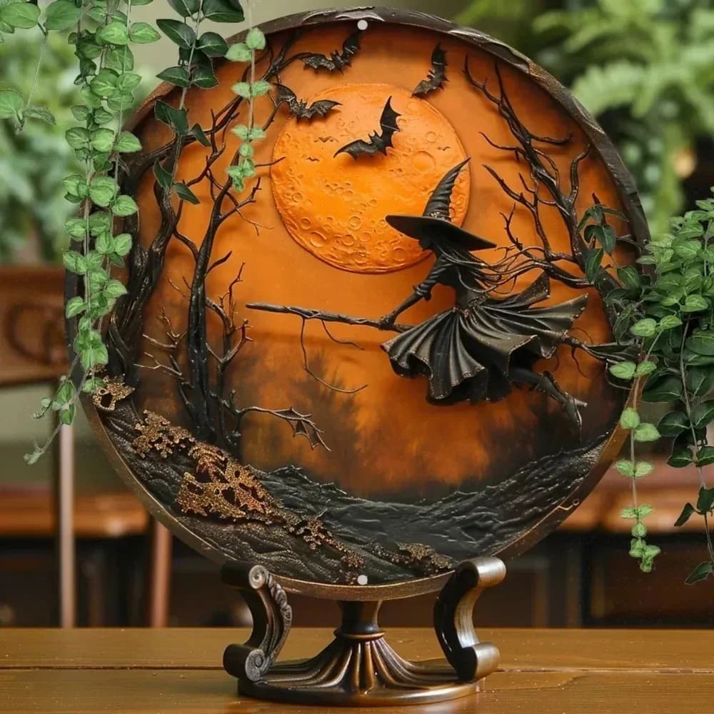 Decorazione da Parete in Alluminio a Forma di Scopa di Halloween, Arredo Rustico in Metallo per Giardino, Regalo Spaventoso e Affascinante