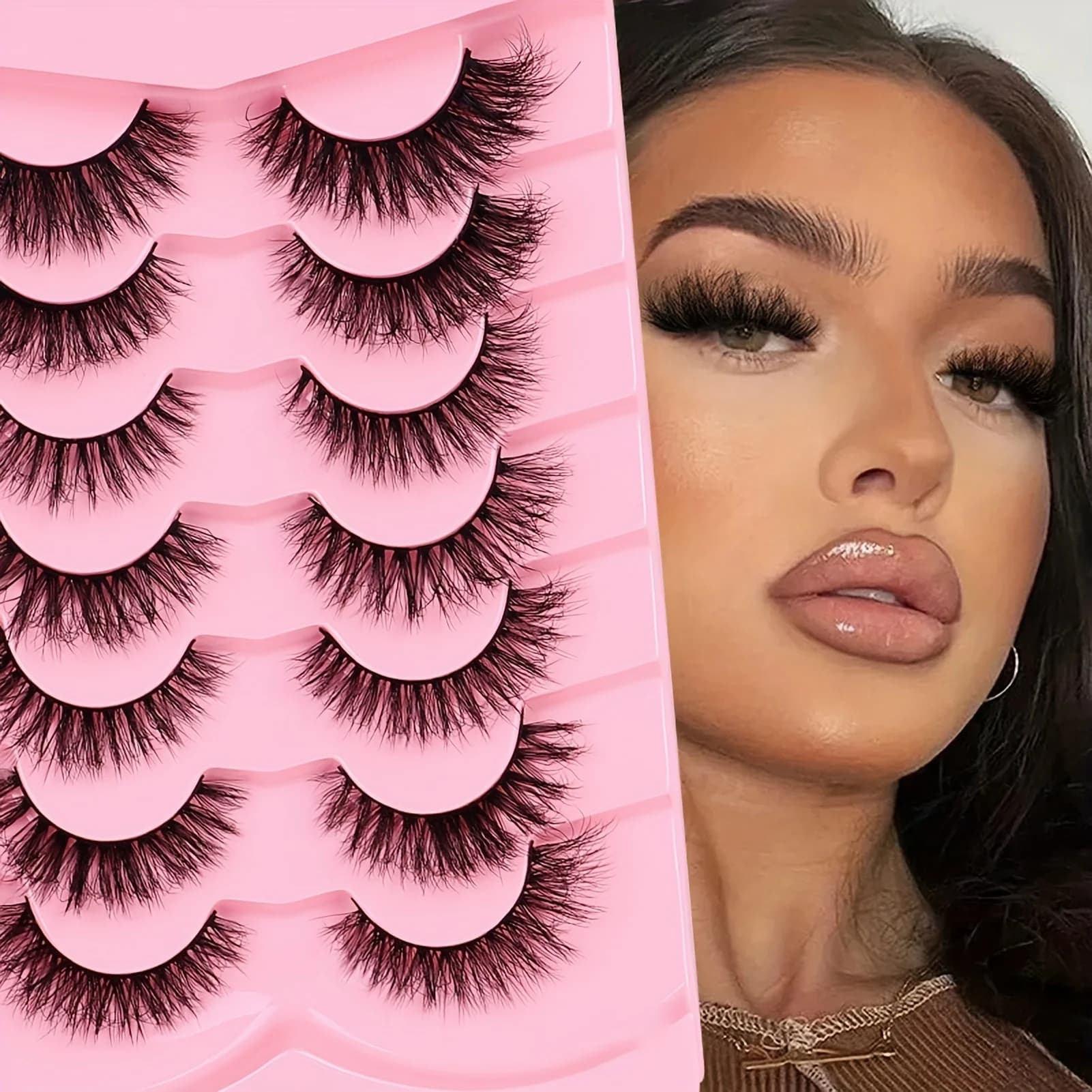 Mink Lashes Natural Look False Eyelashes Wispy Cat Eye Lashes Fluffy 3D Mink Lashes Natural Fake Lashes Strip Lashes Pack 7Pairs