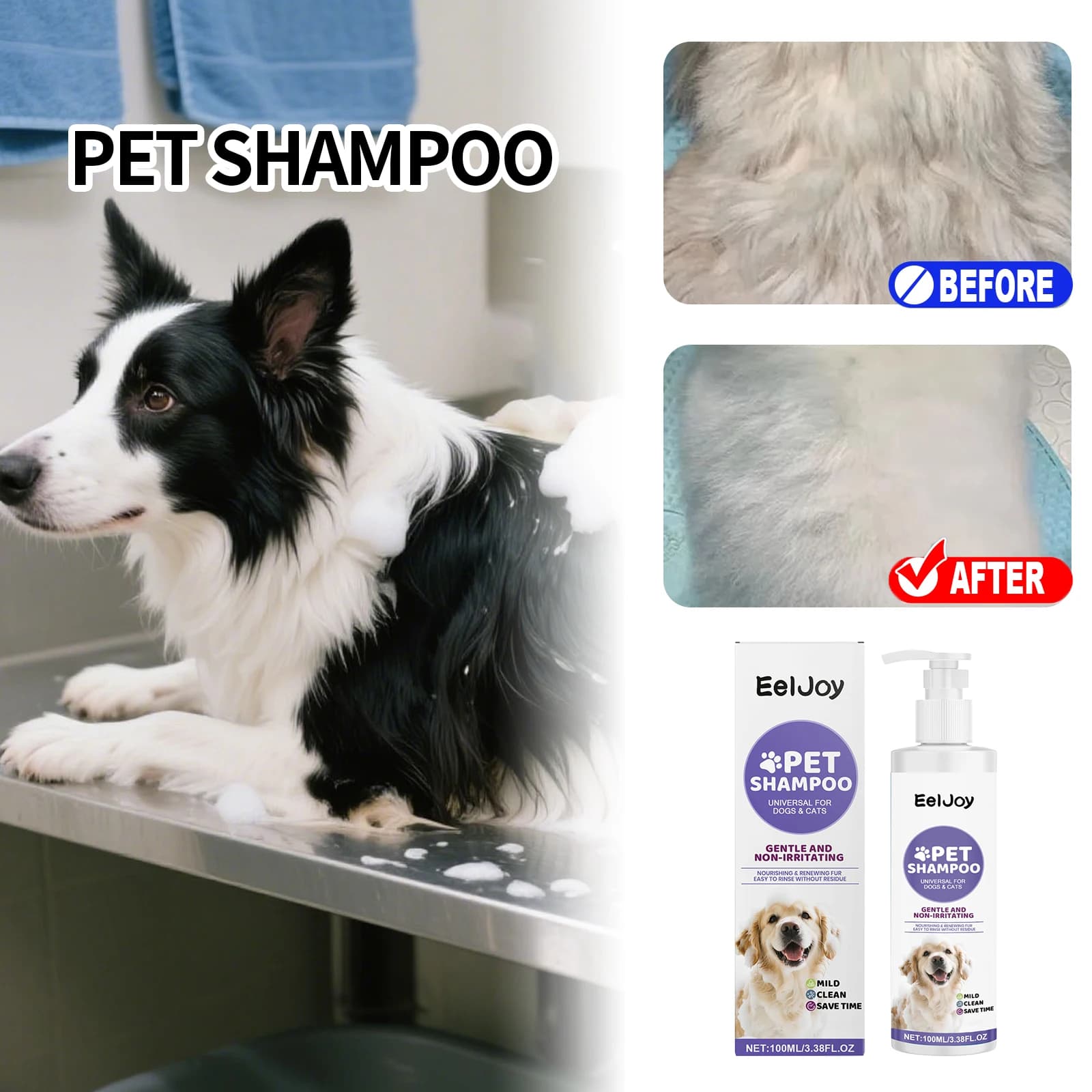 Shampoo Delicato per Animali Domestici, Pulizia Profonda, Anti-Prurito, Rimozione Acari e Sporco, Fragranza Duratura, Idratante per Pelle Secca, Shampoo per Cani e Gatti