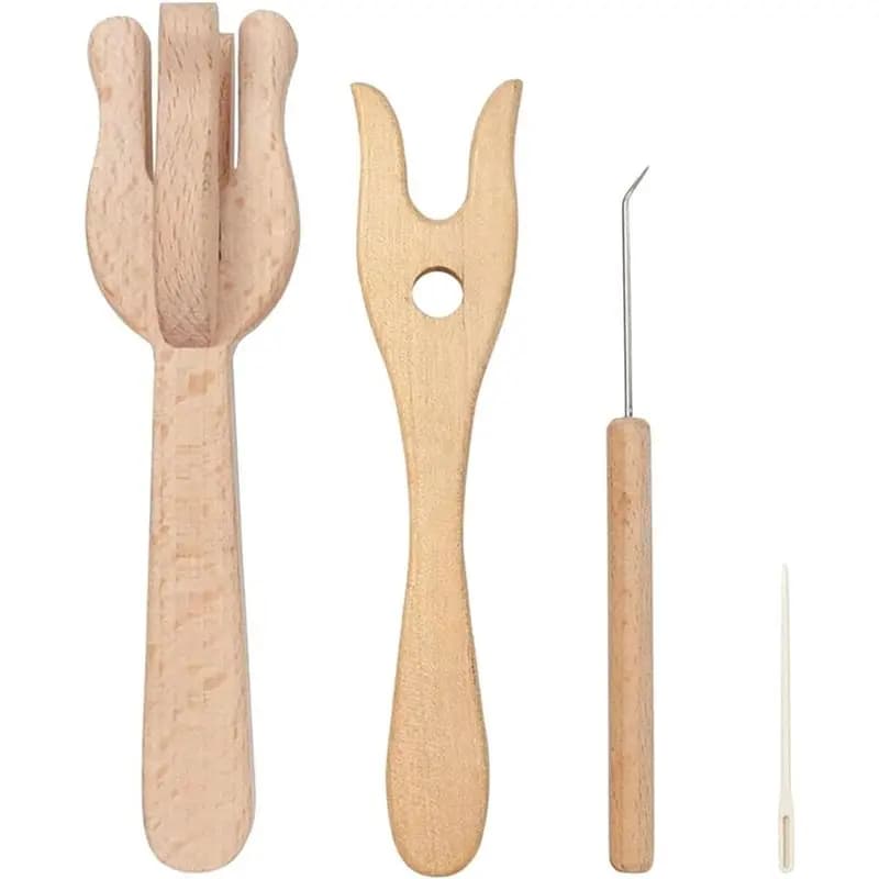 NEW HOT In Stock-Knitting Fork Wooden Set - 4Pcs Crochet And Braiding Tools With Big Eye Needle, For Rug Making, Knitting And Ha