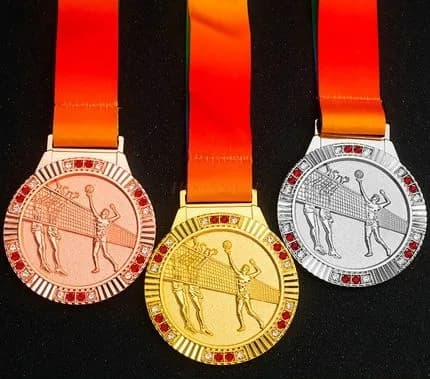 Medaglia da pallavolo di lusso con intarsi di diamanti e lamina d'oro, premio MVP per uomo e donna