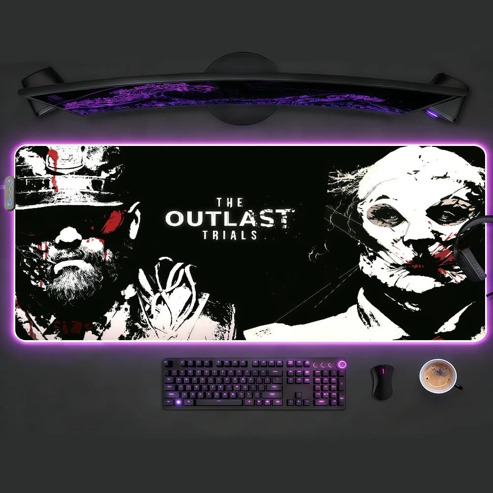 Tappetino per mouse The Outlast Trials RGB LED, tappetino da scrivania antiscivolo, accessori da gioco in gomma, tappetino grande XXL per tastiera da ufficio e computer