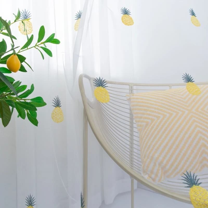 American Cute Pineapple Gauze Curtain Embroidered Curtain Children's Room Bedroom Balcony Custom Size Window Decor Fashion
