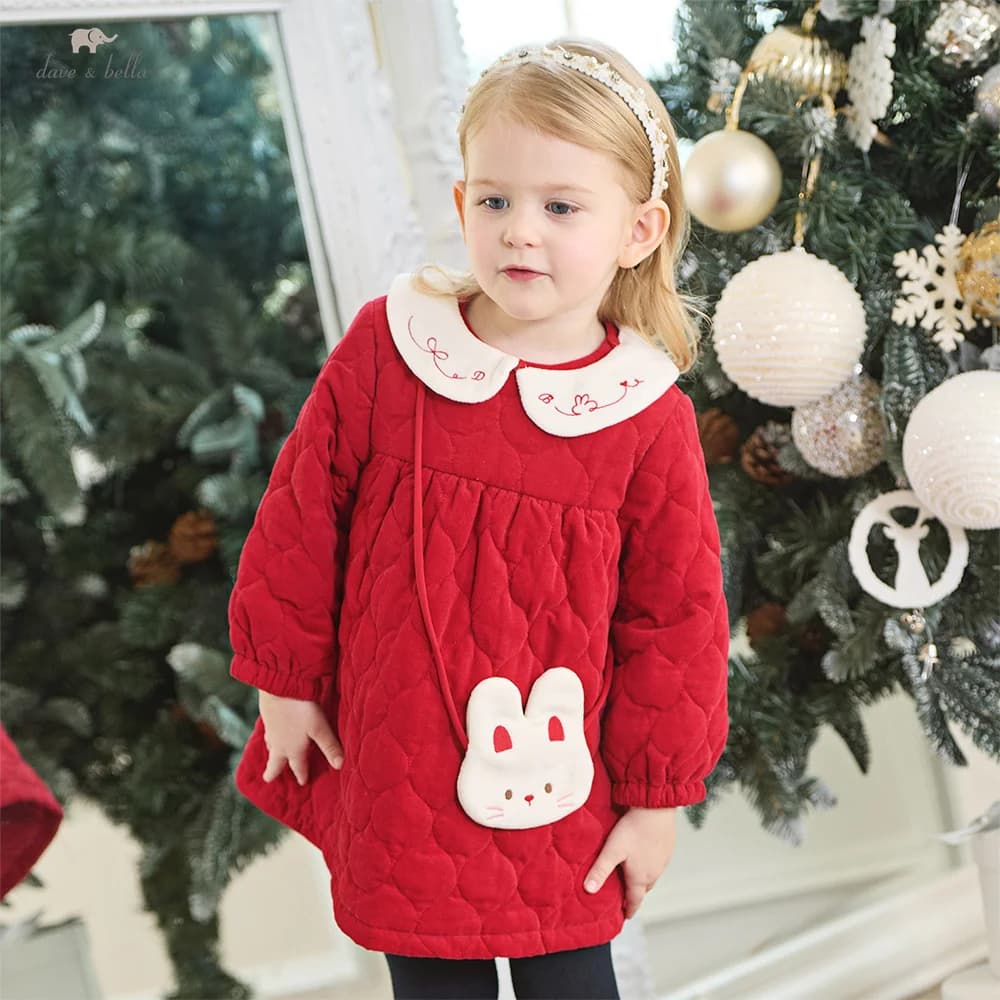 Dave Bella Abito in velluto a coste per ragazze Autunno Inverno Abito da principessa rosso moda per bambini Gonna carina Capispalla Abbigliamento per bambini DB4242943