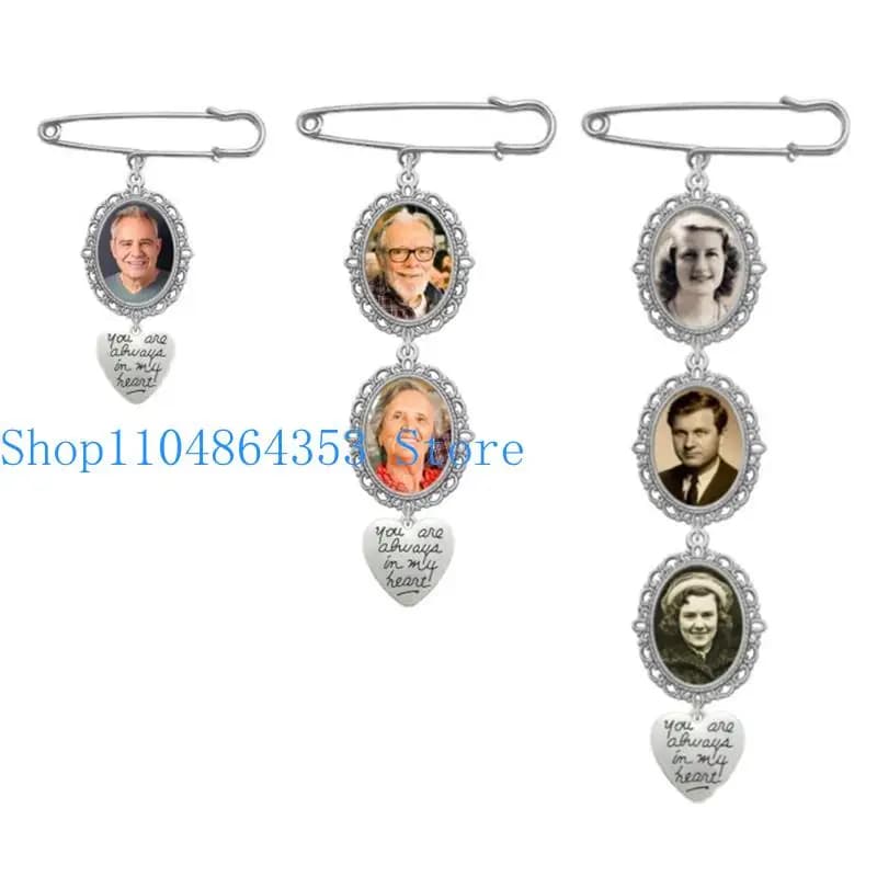 Wedding Bouquet Photo Charm DIY Pin Brooch Making Lacy Frame Charm Oval Picture Frame with Pendant for Holiday Heart