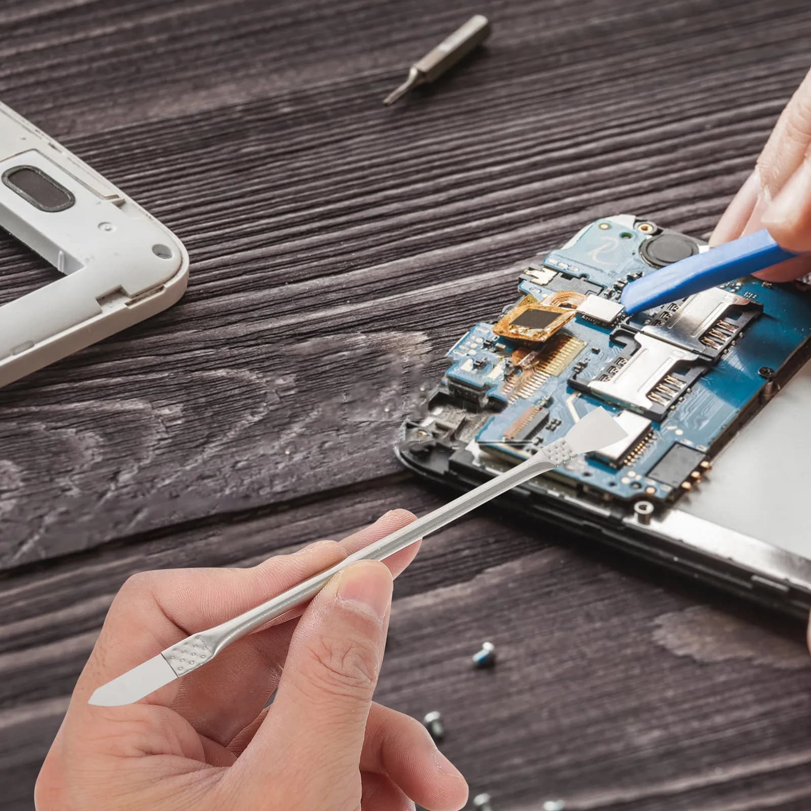 Set di 8 Strumenti Professionali per la Rimozione di Adesivi per Telefoni, in Acciaio Legato Premium, Kit di Riparazione Mobile per Uso Personale, Raschietto per Adesivi