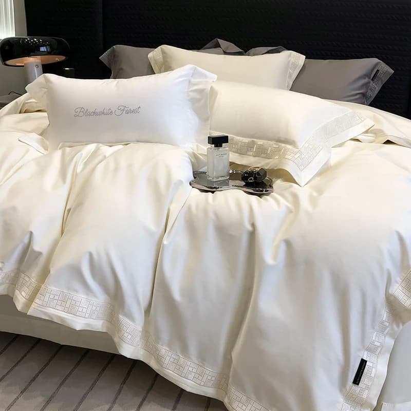 1200TC Egyptian Cotton Luxury Embroidery Large Edge Bed linen set Solid color Bed linen Cover flat/with corners Load 4 pieces
