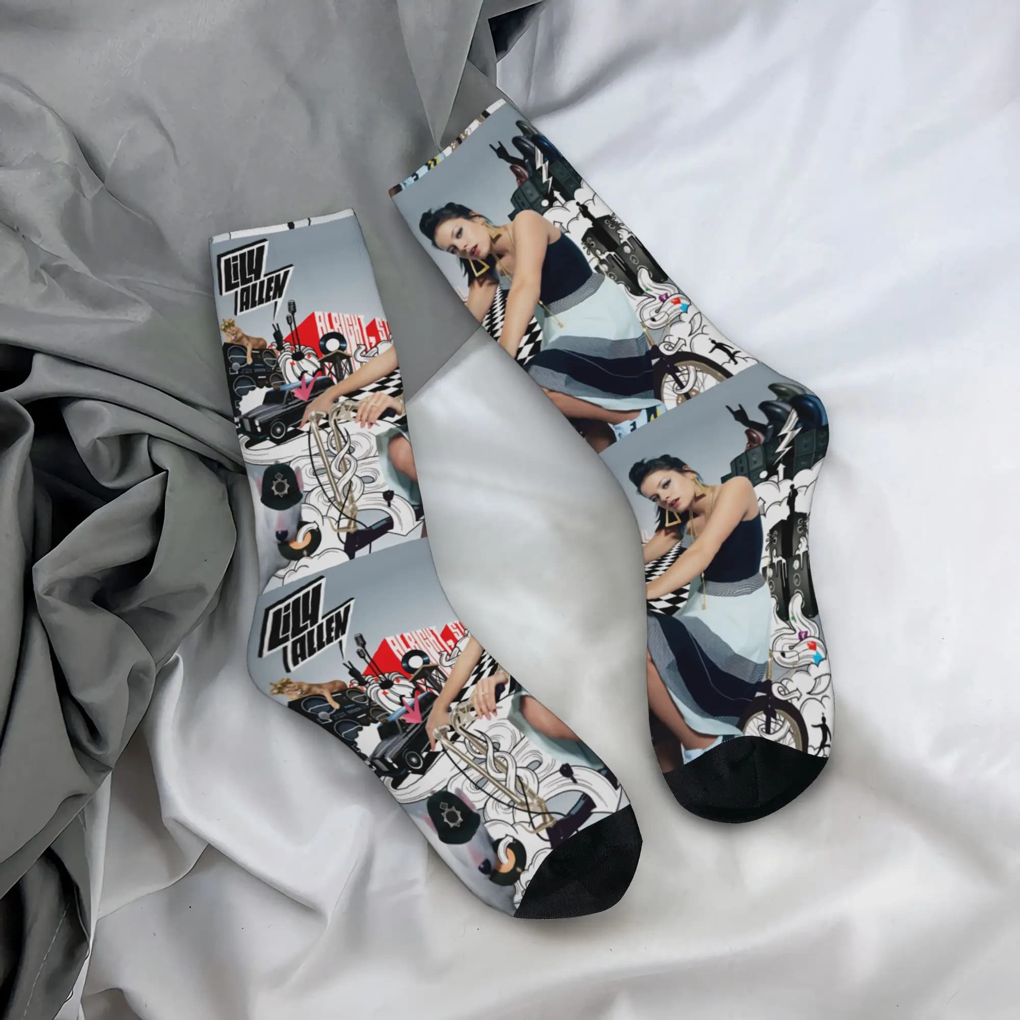 Lily Allen West End Girl Socks Fashion Stockings Adults Men High Quality Skateboard Socks Autumn Printed Anti-Slip Socks