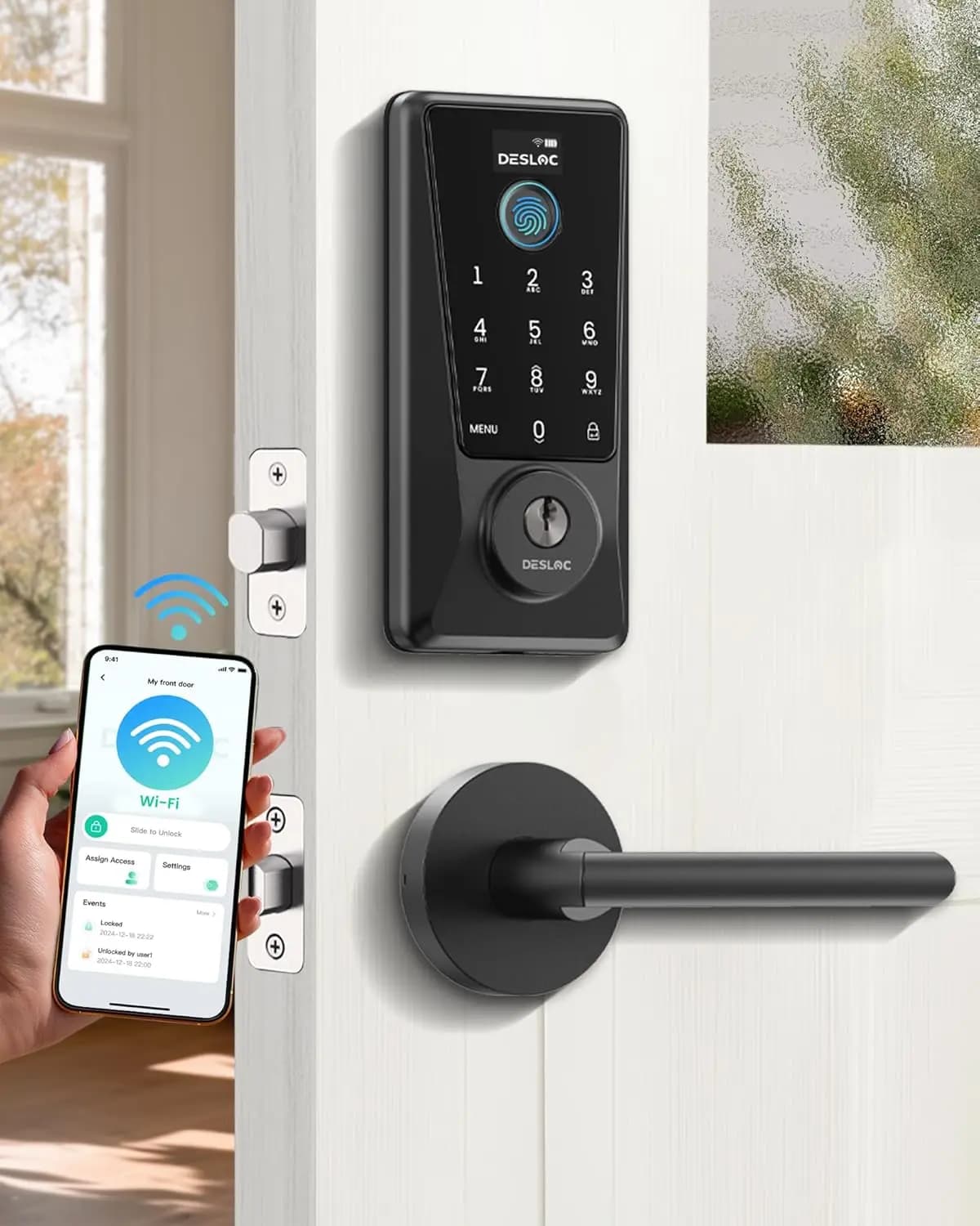 Serratura Intelligente con Wi-Fi, Ingresso tramite Impronta Digitale e Tastierino, Chiusura Automatica, Impermeabile per la Sicurezza Domestica