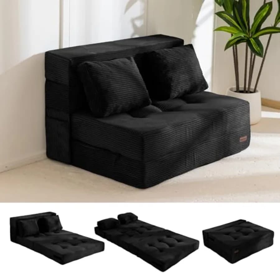 Divano Letto Convertibile 4 in 1 con Cuscino, Divano Pieghevole Trapuntato, Poltrona Pigra in Schiuma per Pavimento