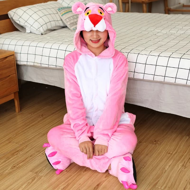 Pantera Onesies Kigurumi Flanella Cartoon Pigiama Donna Pigiama Animale Homewear Natale Halloween Party Anime Costumi Cosplay
