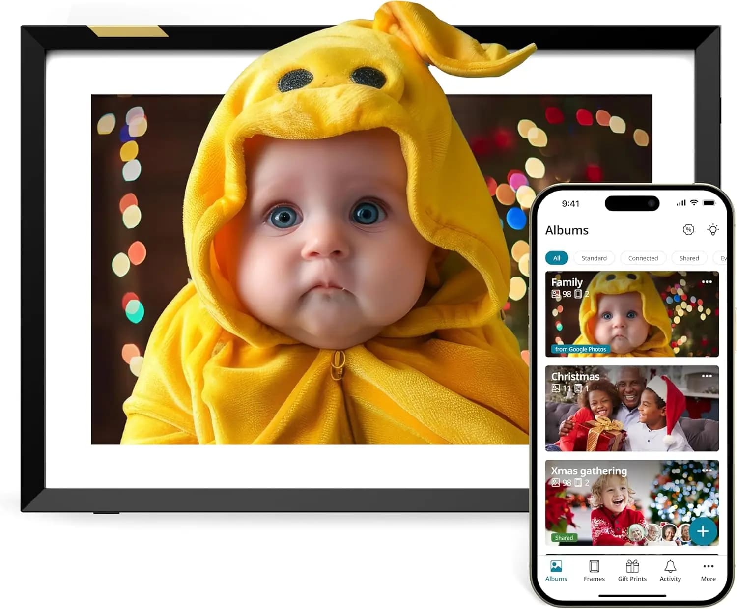 Cornice Digitale Potenziata dall'IA con Schermo Touch HD, Rotazione Automatica, Condivisione Sicura delle Foto tramite Email/App, 10.1 Pollici