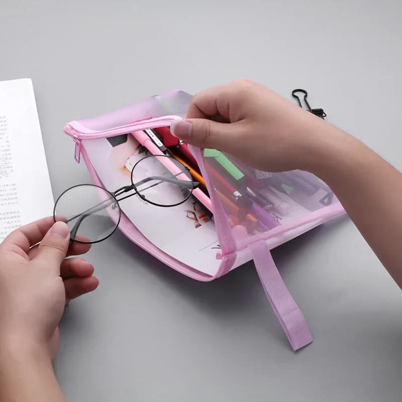 A5 Mesh visibile Zipper Storage Bags studenti Exam File Data Organizer Holder cancelleria borsa a matita pennelli per trucco custodia da toilette
